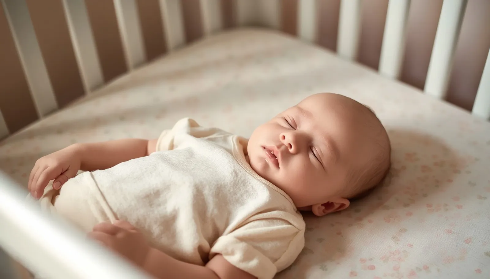 Slapende baby in een ledikant